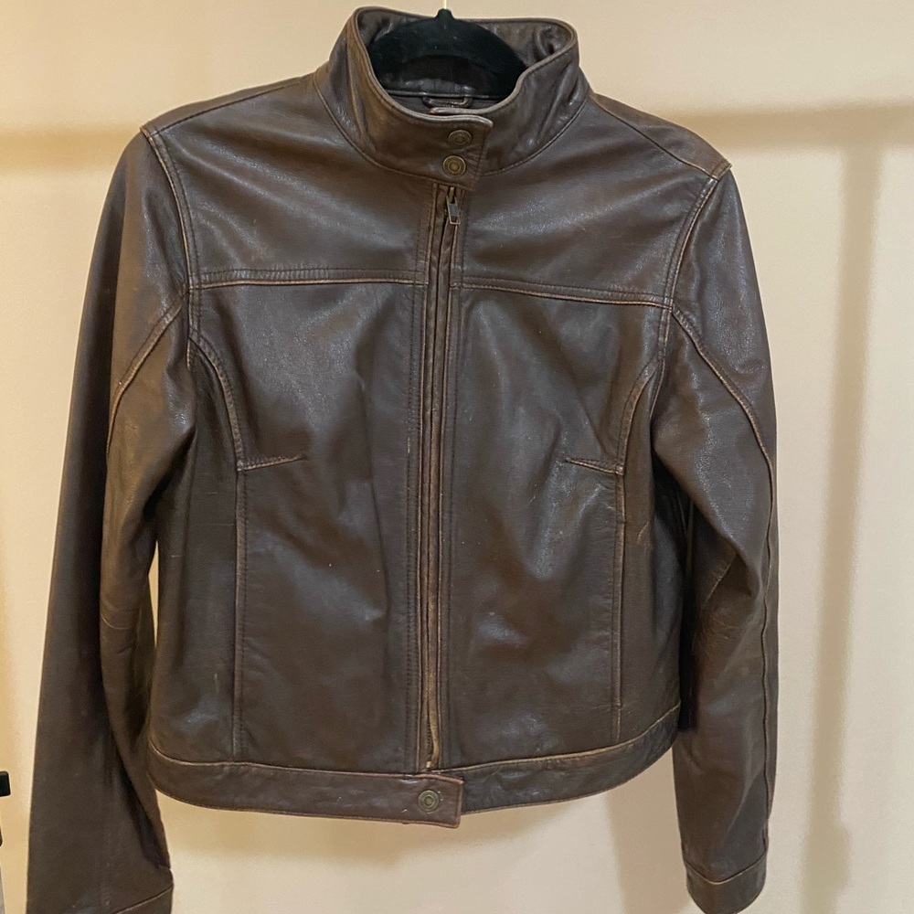 American Eagle Brown Leather Bomber Jacket